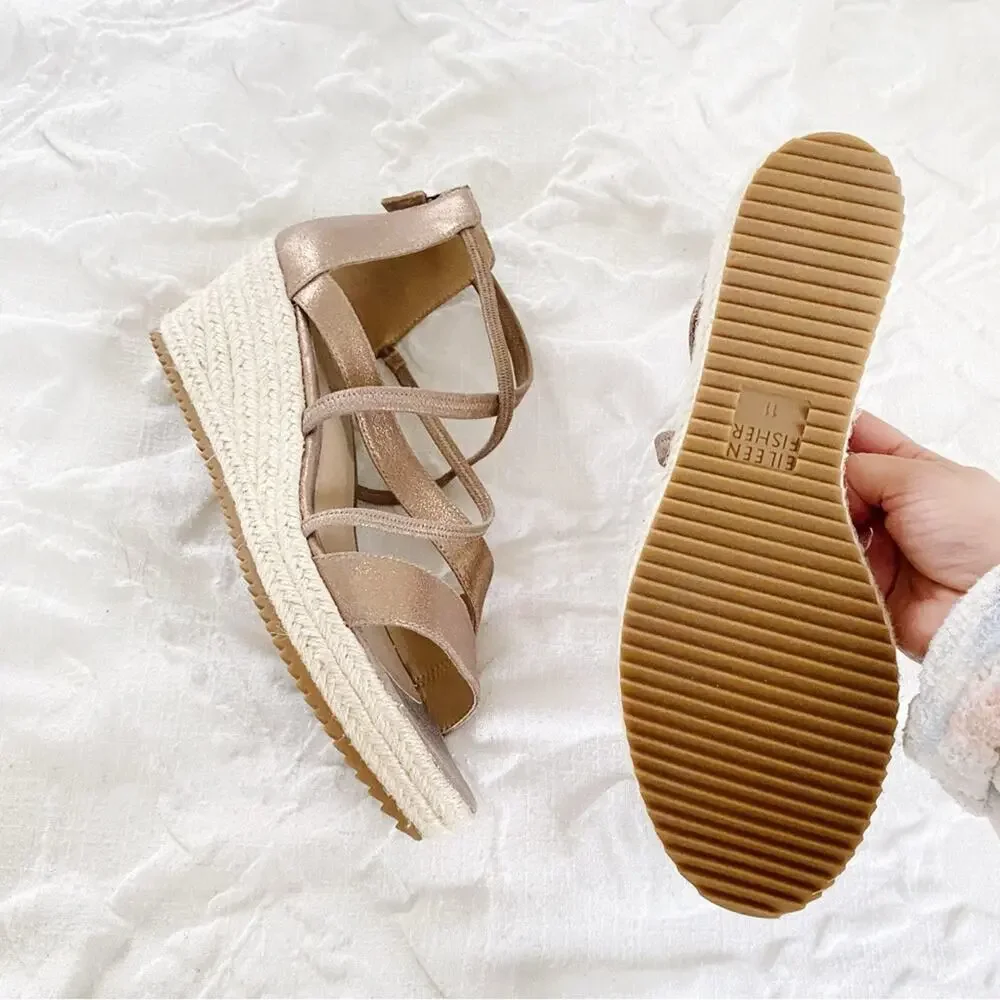 Eileen Fisher Wanda Metallic Suede Espadrille Size 11 New